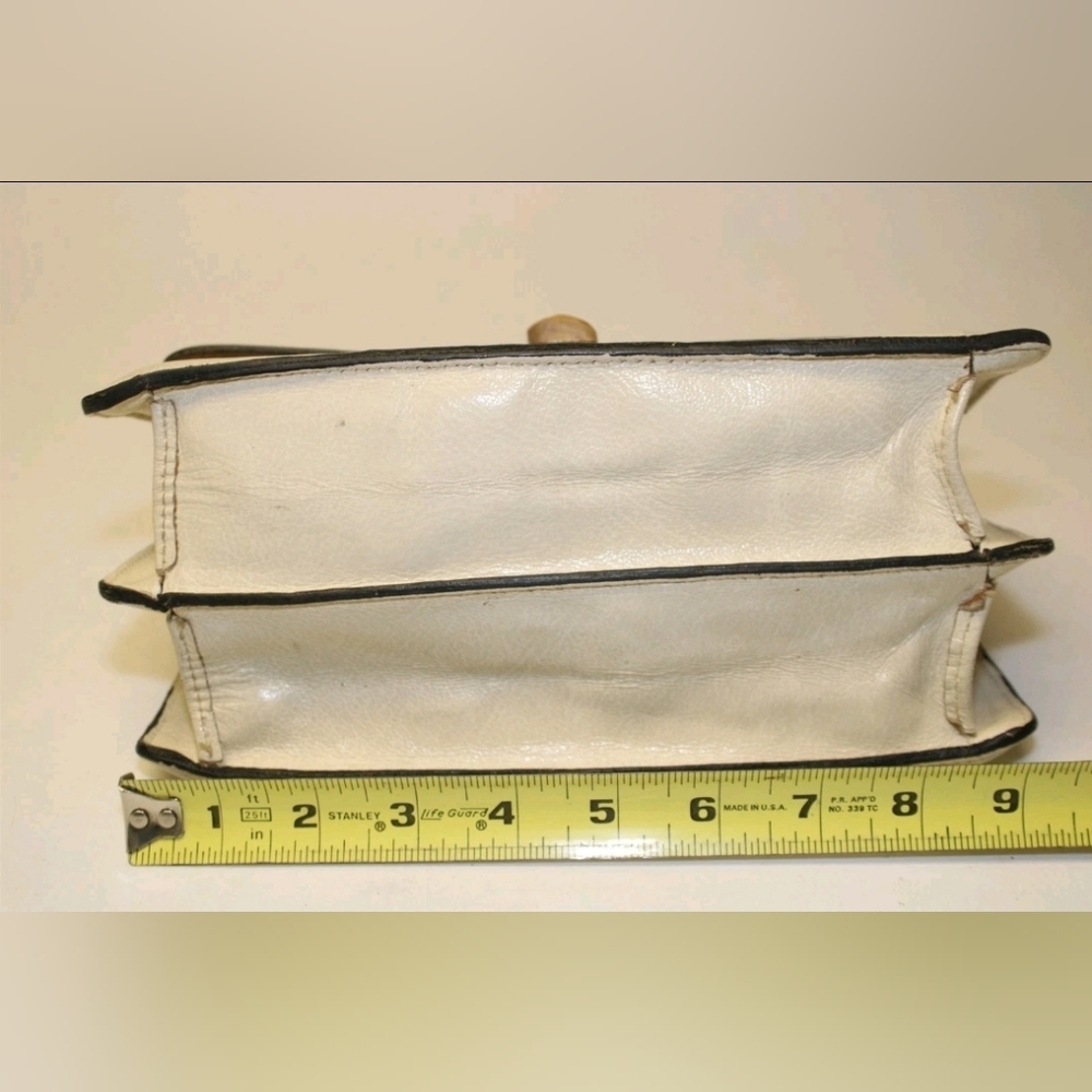 Calderon Vintage Womens Petite Ivory Leather Suede Bamboo Handle Satchel Bag - Picture 9 of 14